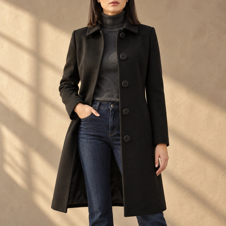 Maggie Point Collar Fit And Flare Coat - Black