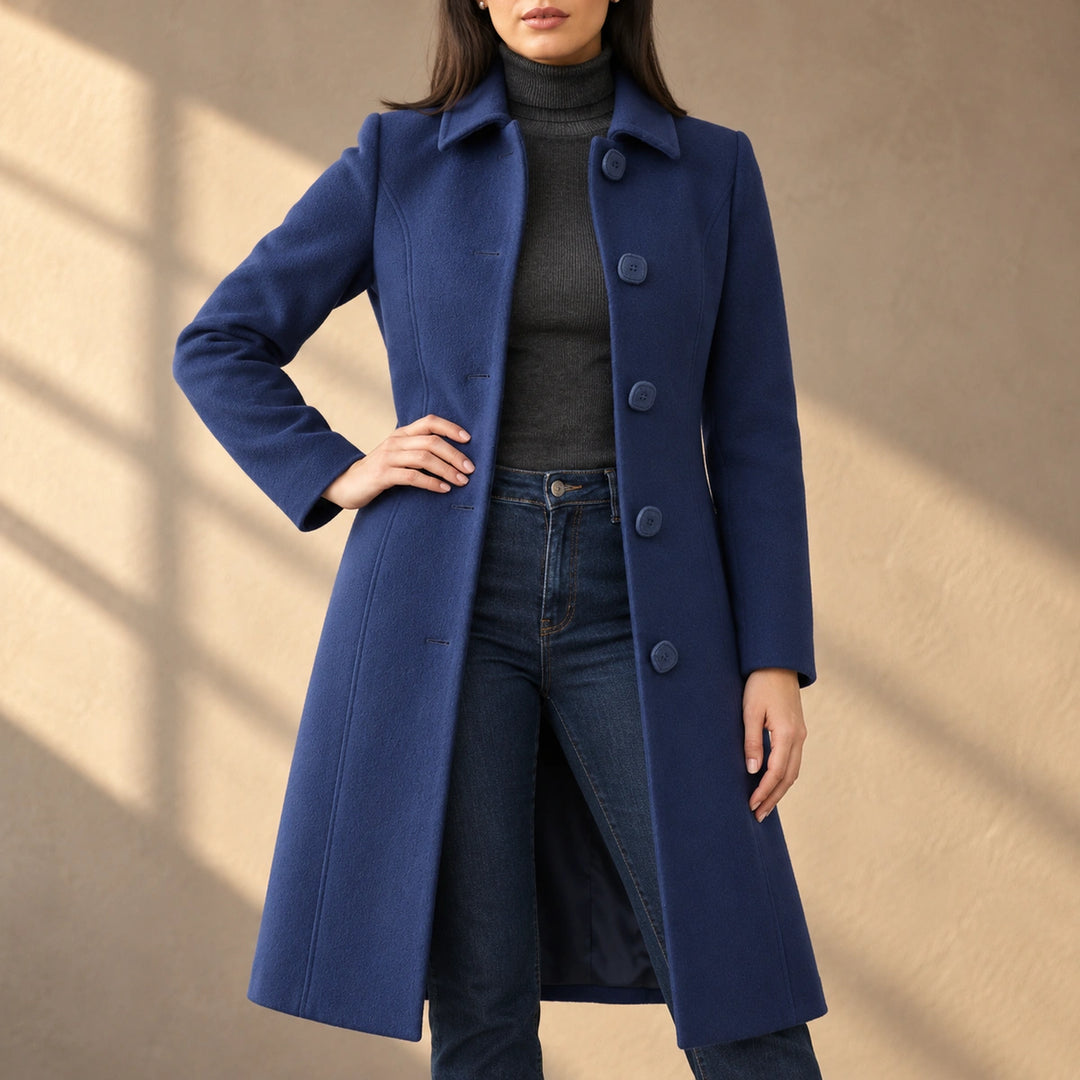 Maggie Point Collar Fit And Flare Coat - Dark Blue