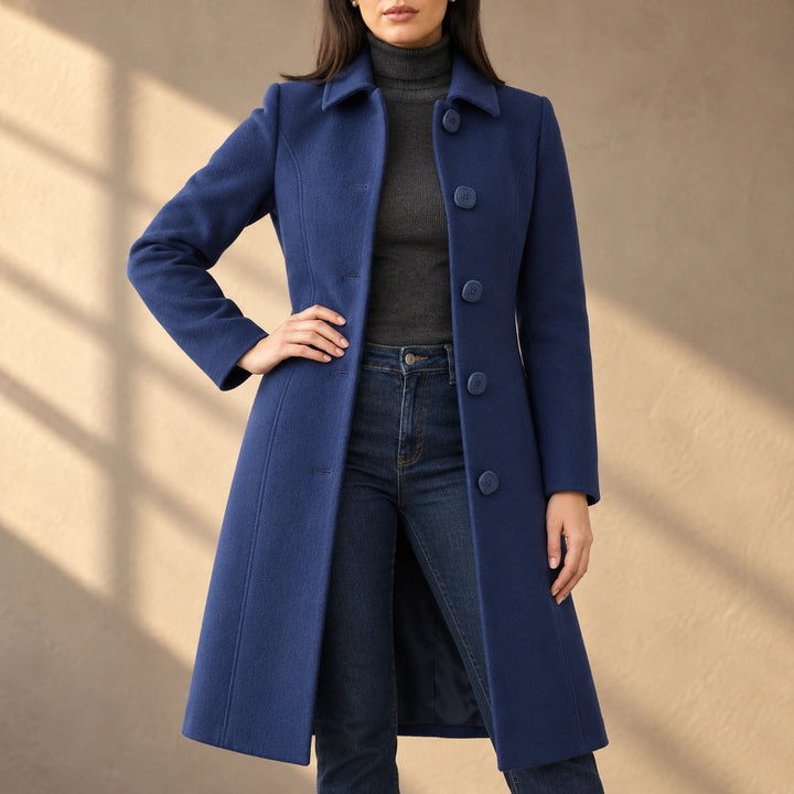 Maggie Point Collar Fit And Flare Coat - Dark Blue