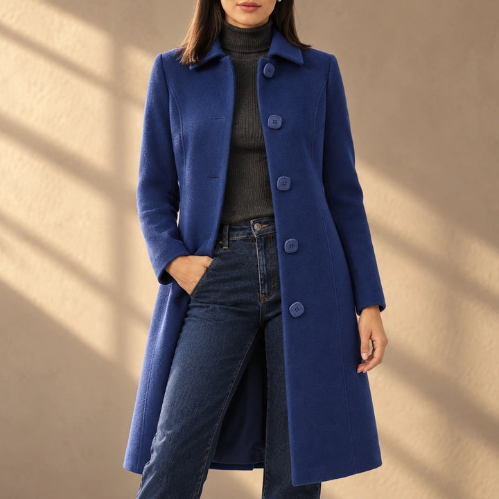 Maggie Point Collar Fit And Flare Coat - Dark Blue
