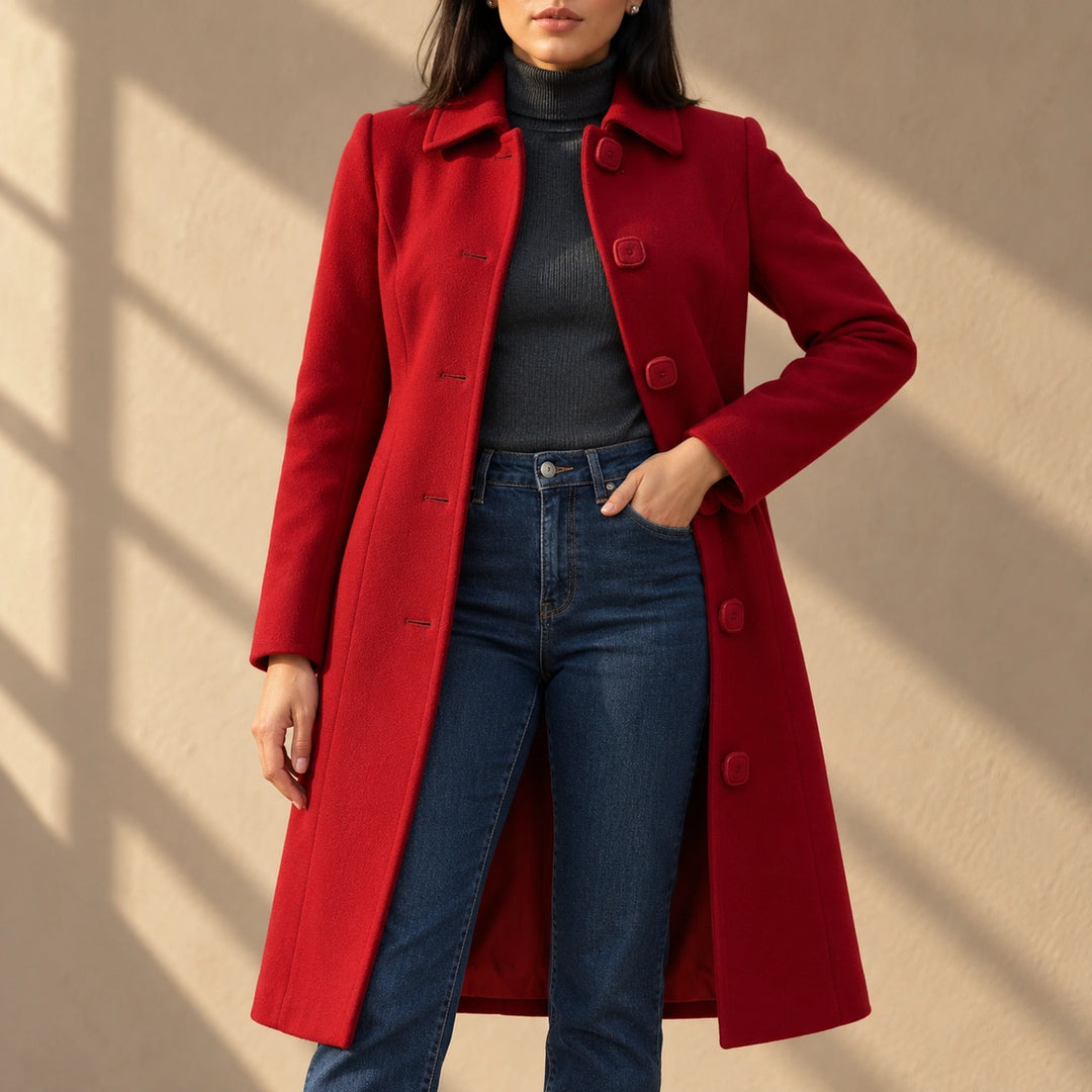 Maggie Point Collar Fit And Flare Coat - Dark Red