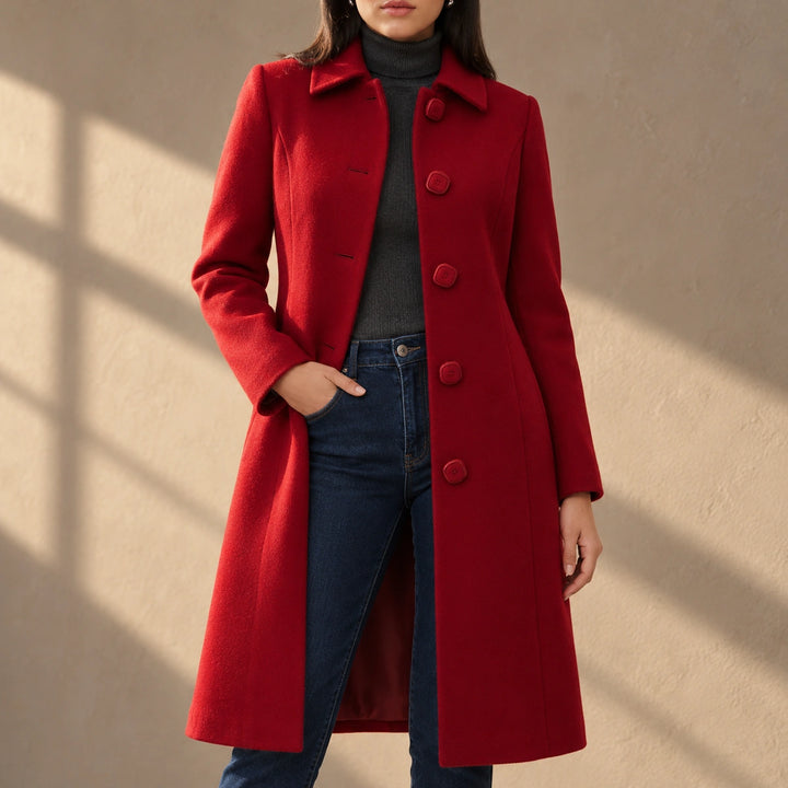 Maggie Point Collar Fit And Flare Coat - Dark Red