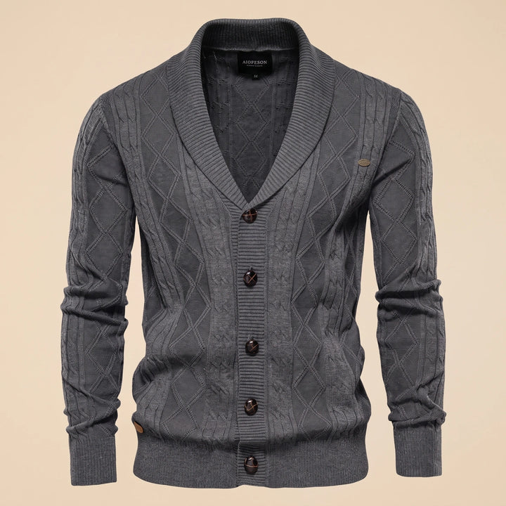 Marshall Cotton Diamond Cable Shawl Collar Cardigan - Dark Gray