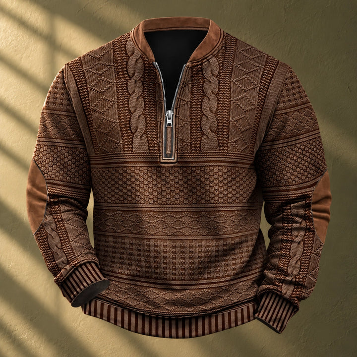 Matthew Cable Knit Elbow Patch Quarter Zip Pullover - Red