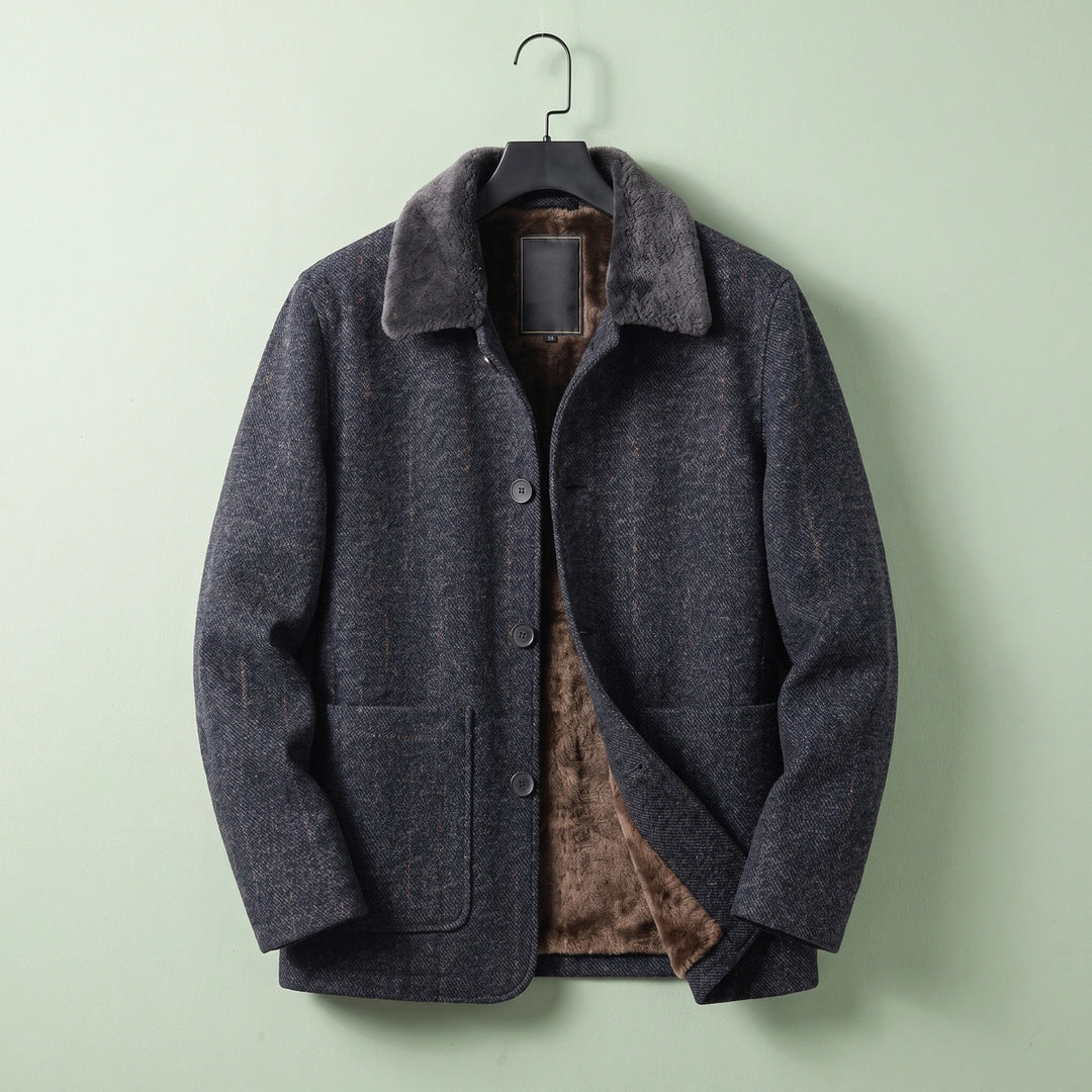 Matthias Shearling Lined Wool Button Jacket - Navy