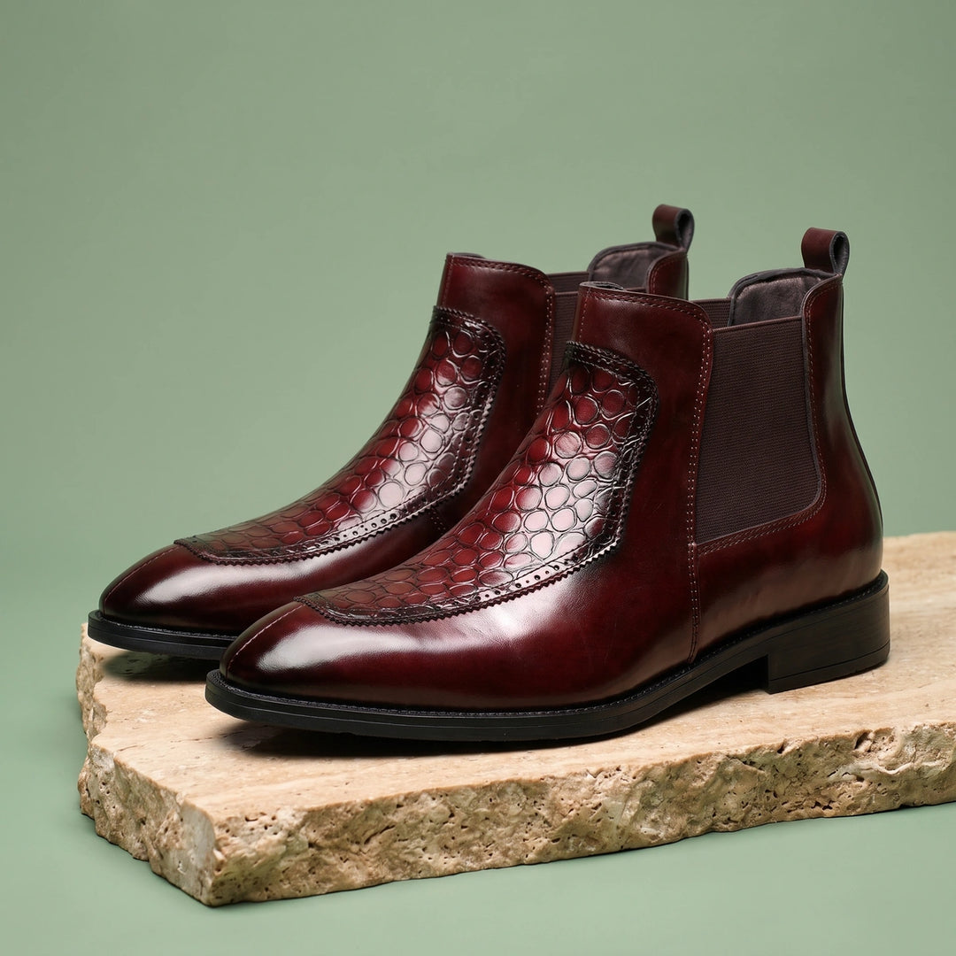 Maximilian Croc Embossed Leather Chelsea Boots - Wine Red