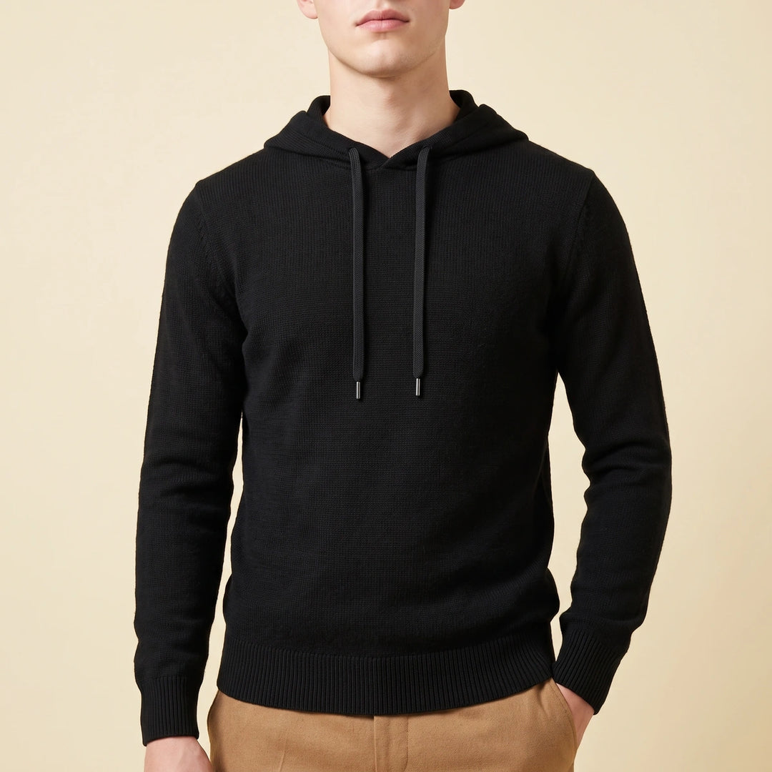 Maximus Merino Wool Minimal Knit Hoodie - Black