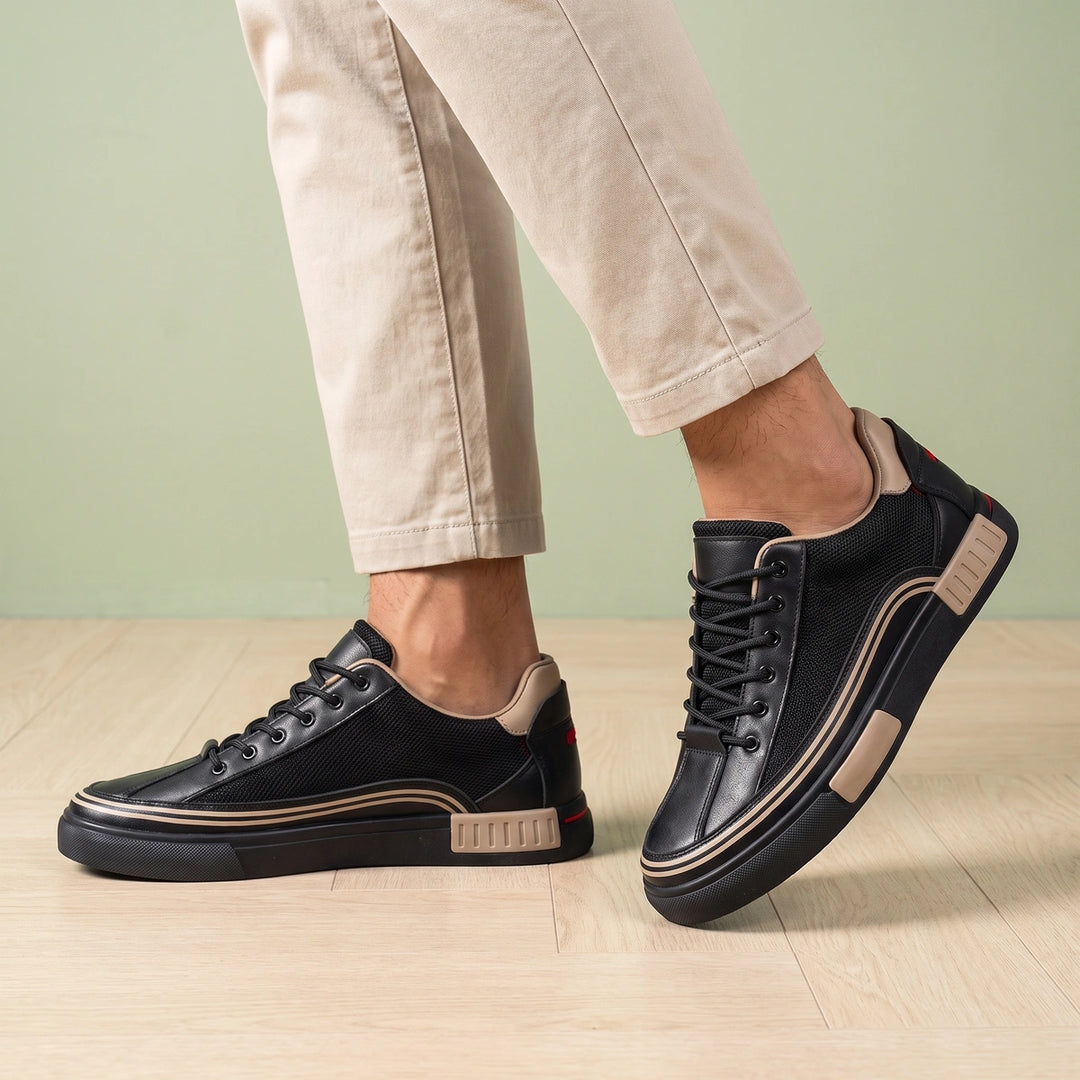 Milo Breathable Mesh Orthopedic Striped Sneakers - Black