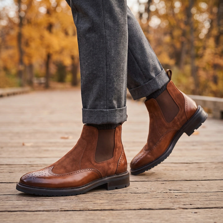Mitchell Leather Wingtip Suede Chelsea Boots - Brown