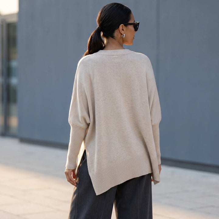 Monica Dolman Sleeve Knit Tunic Sweater - Beige
