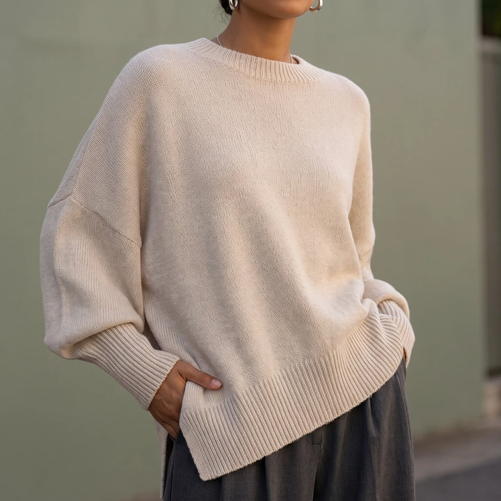Monica Dolman Sleeve Knit Tunic Sweater - Beige