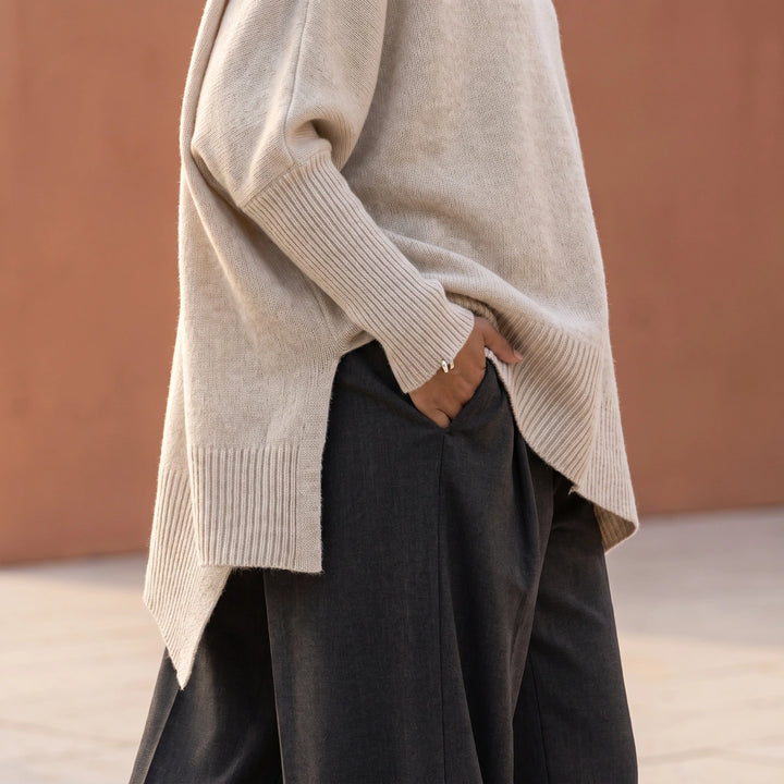 Monica Dolman Sleeve Knit Tunic Sweater - Beige
