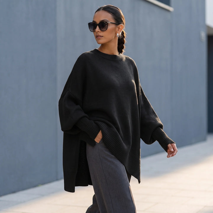 Monica Dolman Sleeve Knit Tunic Sweater - Black
