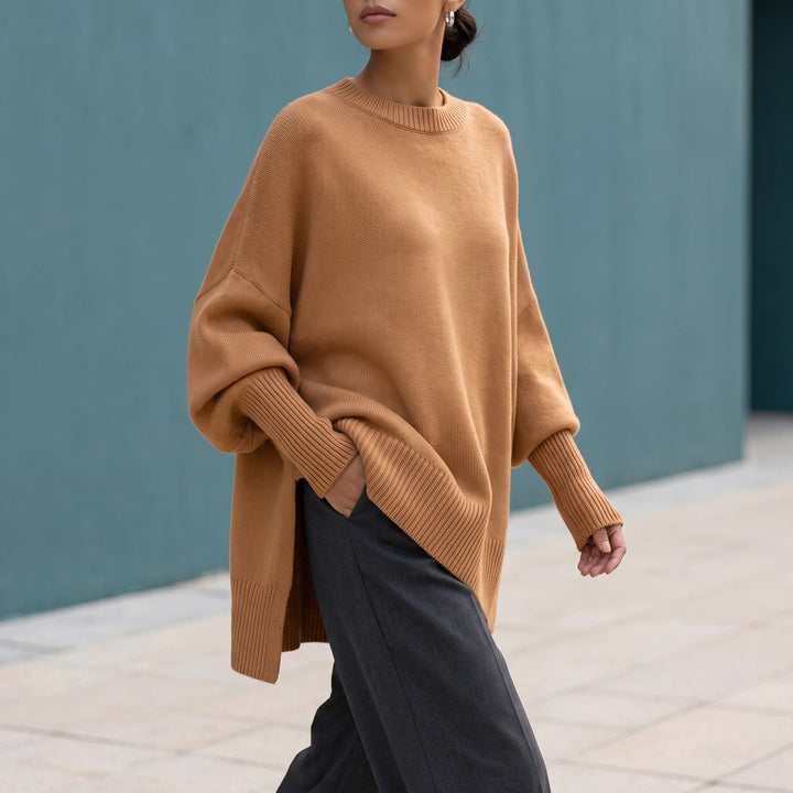Monica Dolman Sleeve Knit Tunic Sweater - Caramel