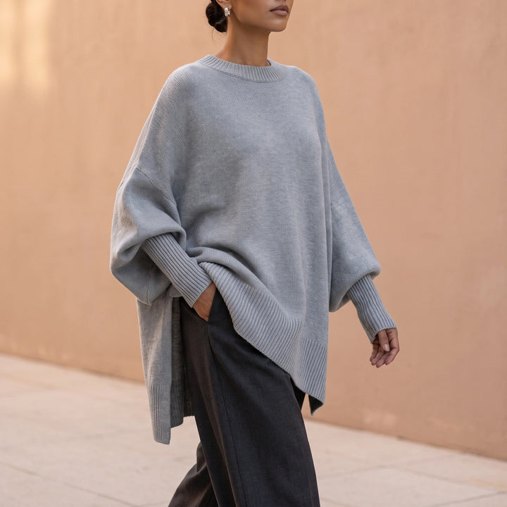 Monica Dolman Sleeve Knit Tunic Sweater - Gray