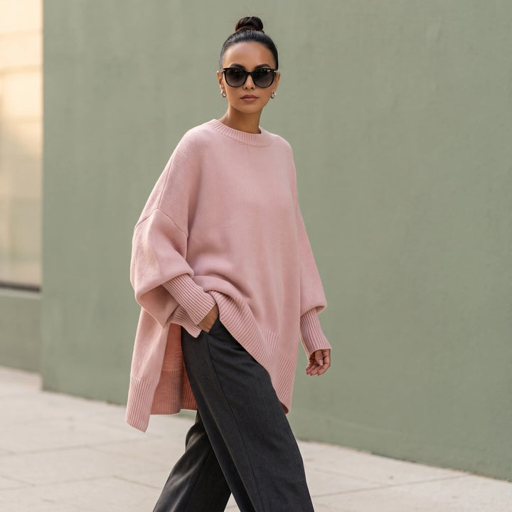 Monica Dolman Sleeve Knit Tunic Sweater - Pink