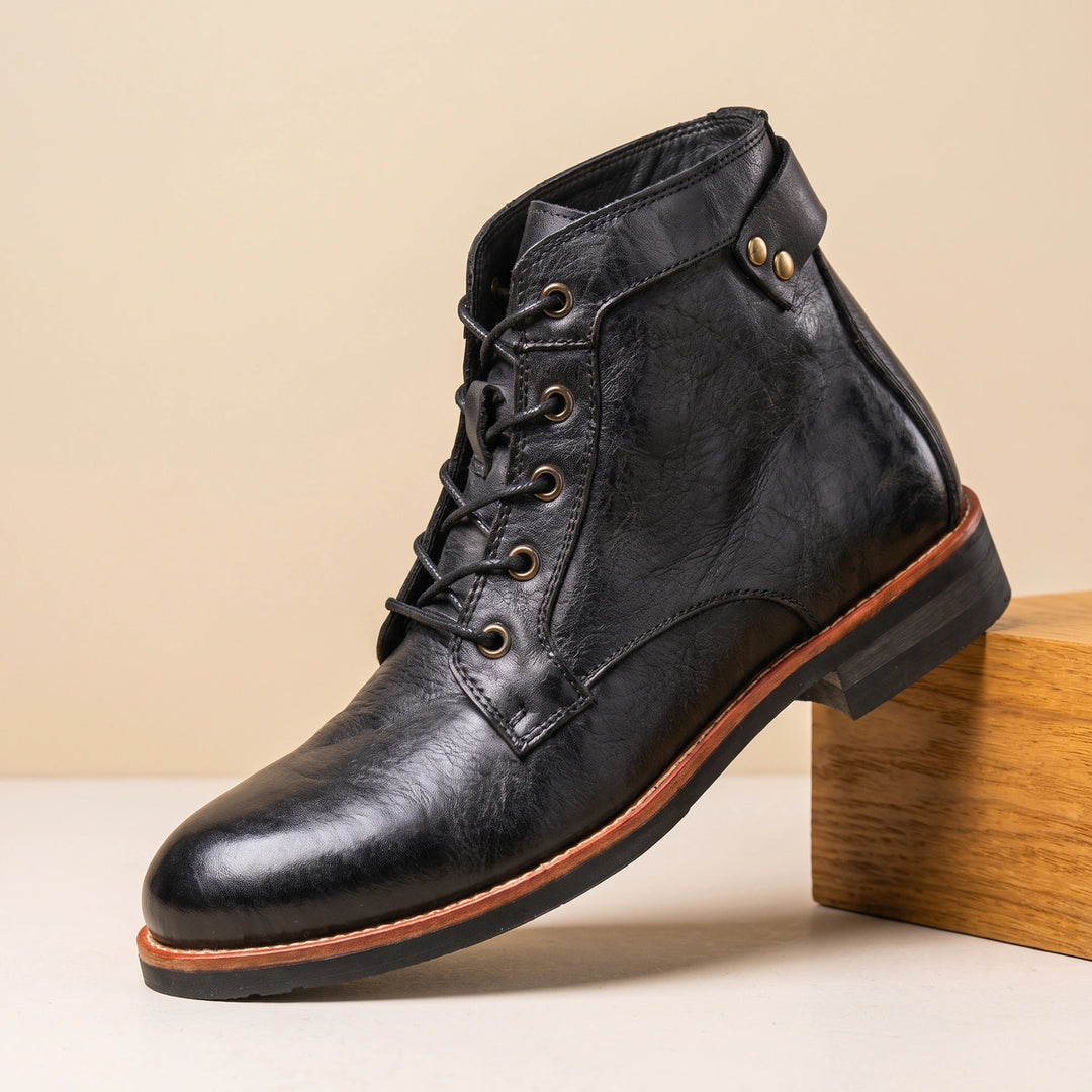 Mortimer Burnished Leather Lace Up Ankle Boots - Black