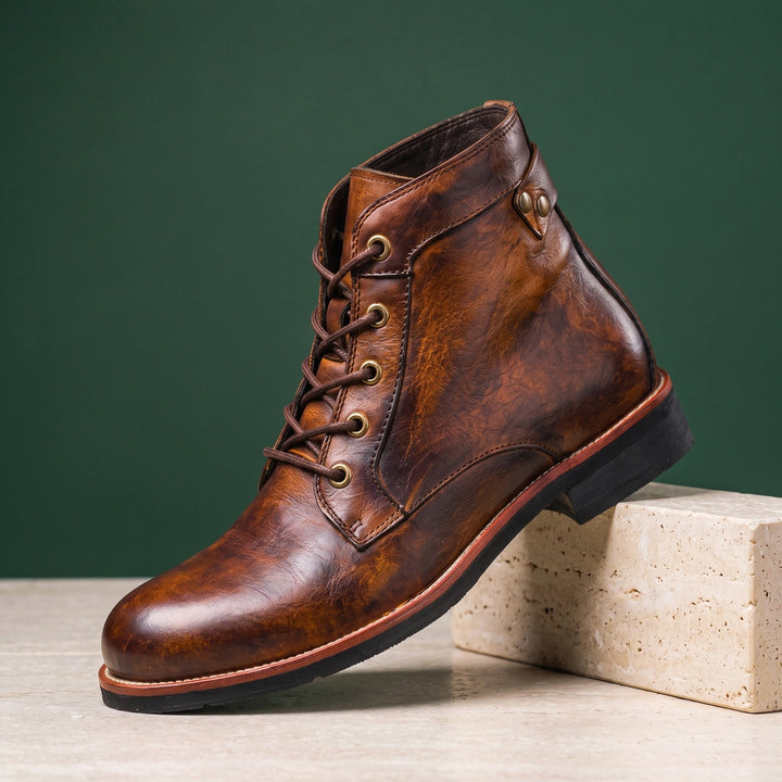 Mortimer Burnished Leather Lace Up Ankle Boots - Brown