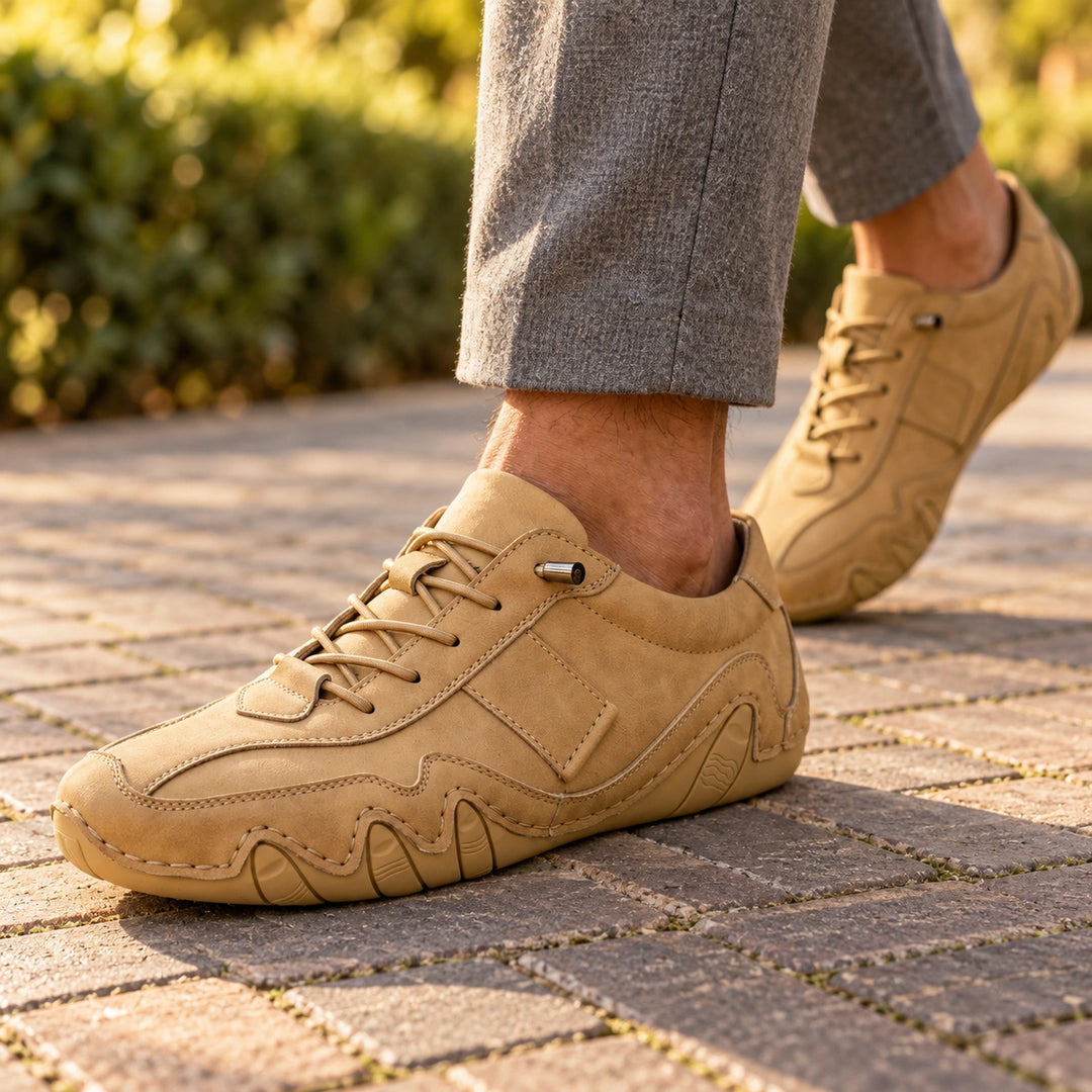Neville Wavy Sole Handmade Leather Lace Up Shoes - Beige