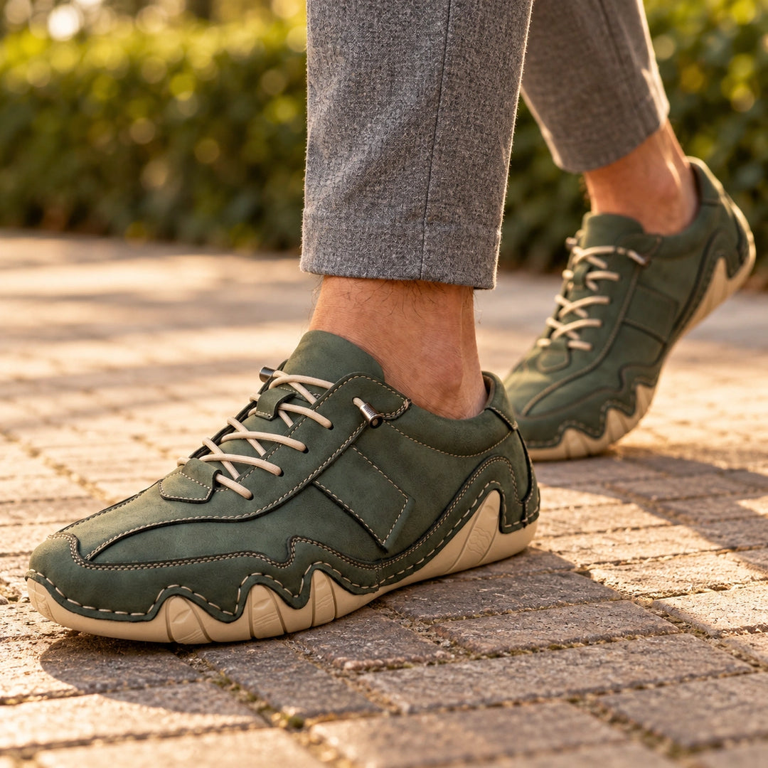 Neville Wavy Sole Handmade Leather Lace Up Shoes - Green