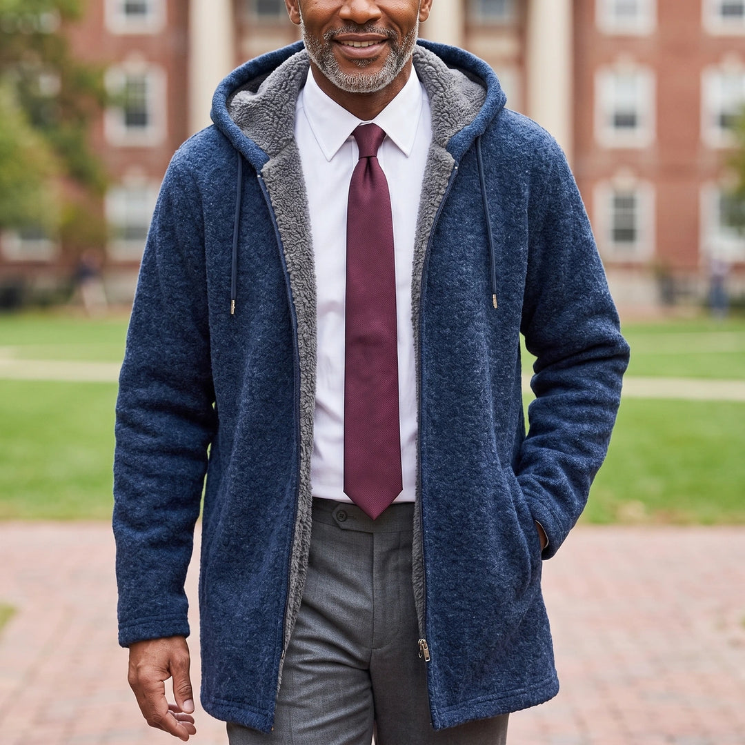 Nikolai Hooded Fleece Lined Full Zip Long Jacket - Blue