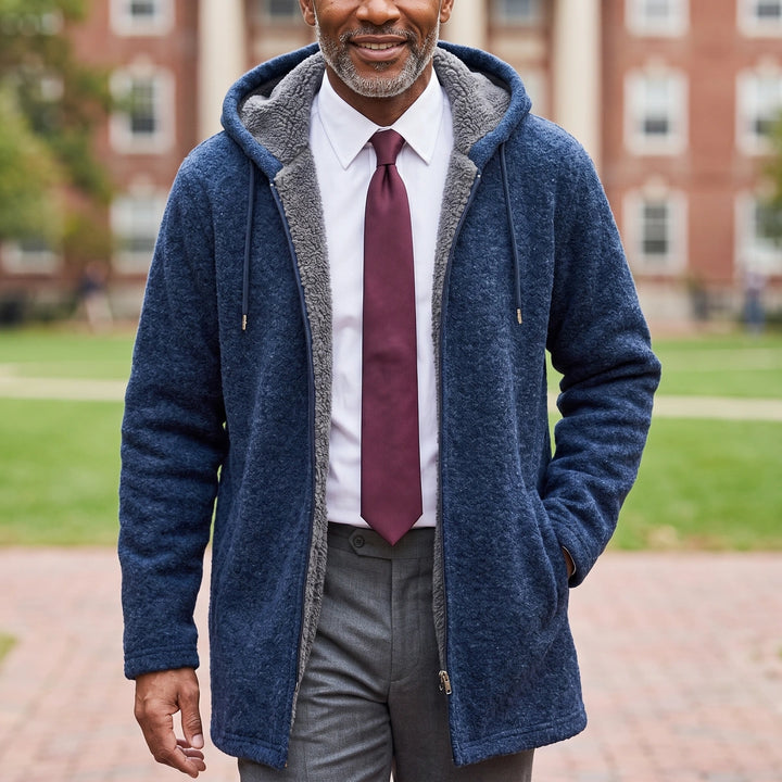 Nikolai Hooded Fleece Lined Full Zip Long Jacket - Blue