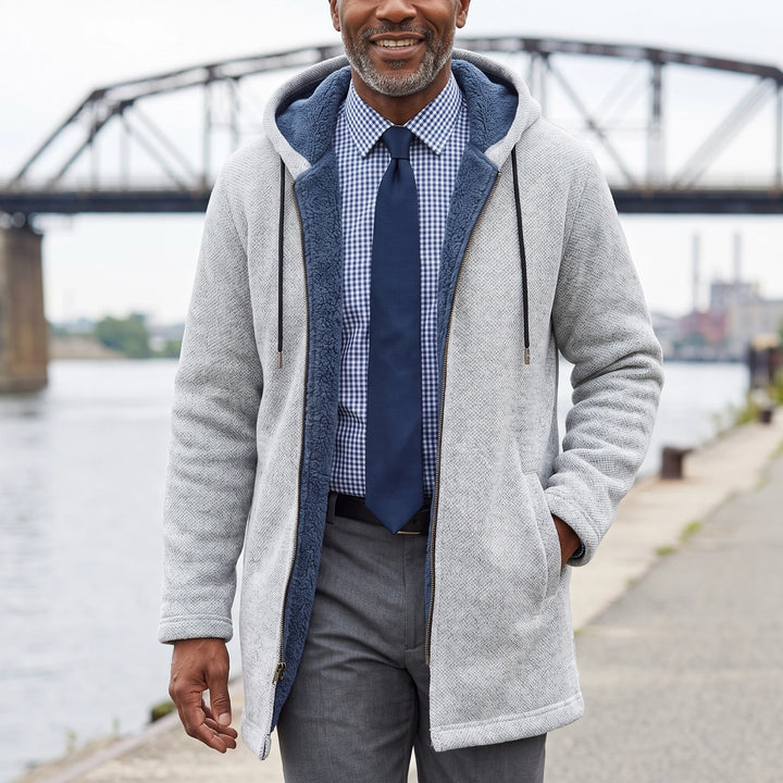 Nikolai Hooded Fleece Lined Full Zip Long Jacket - Gray