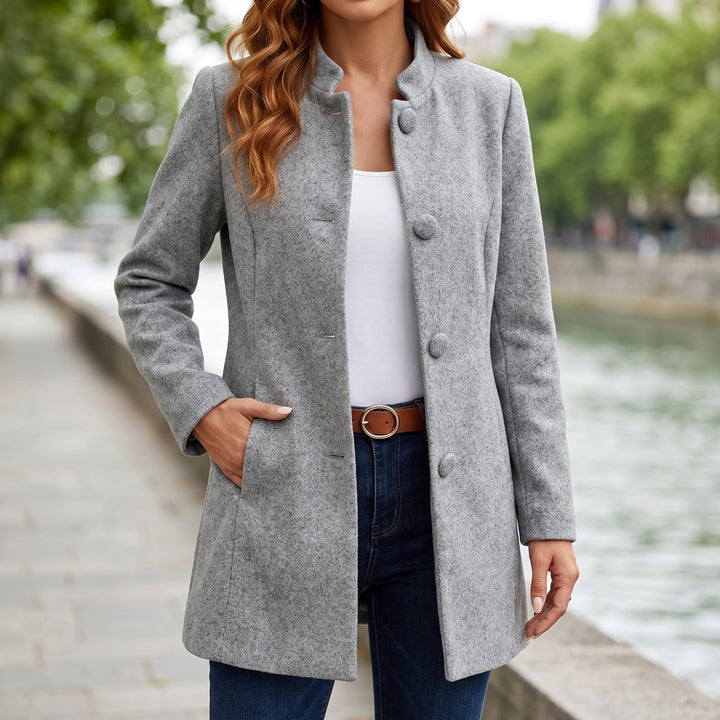 Nora Wool Blend Stand Collar Tailored Coat - Gray