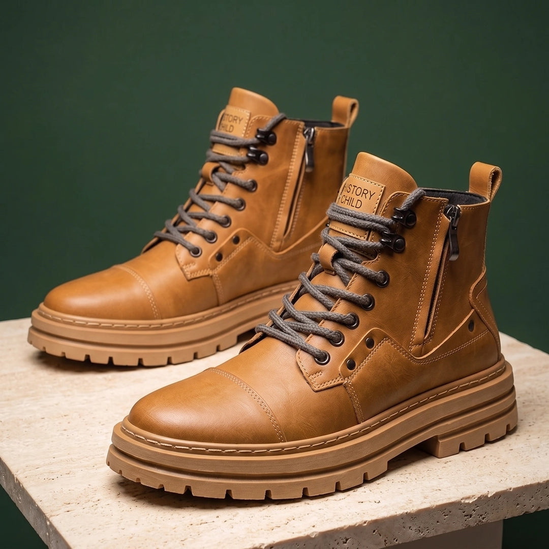 Oliver Full Grain Leather Lug Sole Zip Boots - Tan