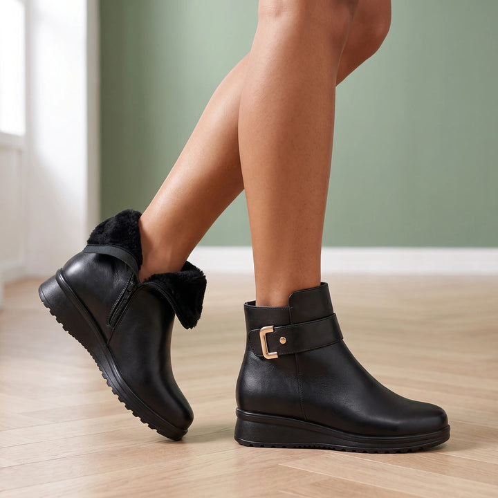 Olympia Non Slip Plush Lined Buckle Winter Ankle Boots - Black