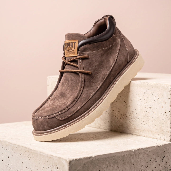 Otto Suede Moc Toe Lace Up Wedge Sole Boots - Brown