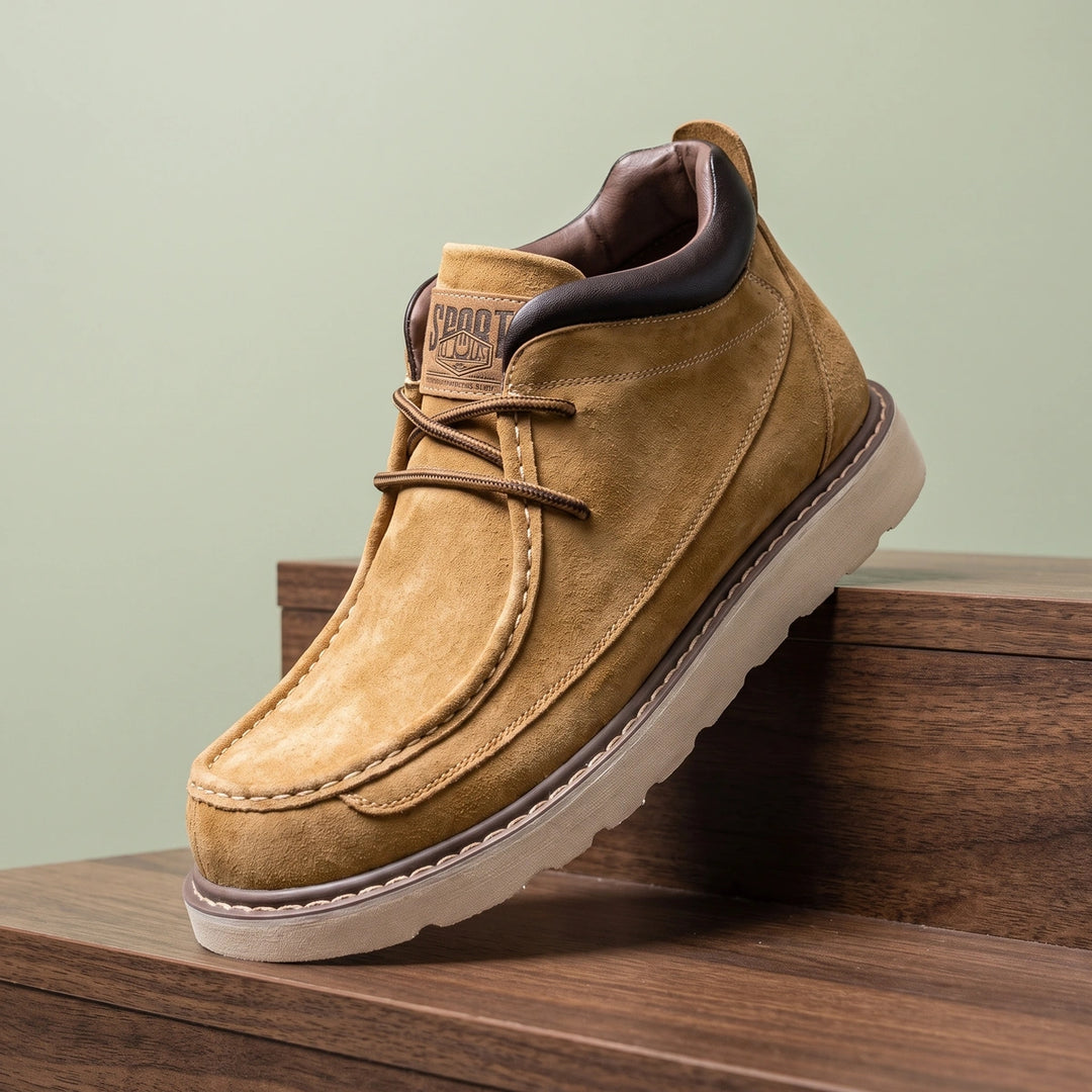 Otto Suede Moc Toe Lace Up Wedge Sole Boots - Camel