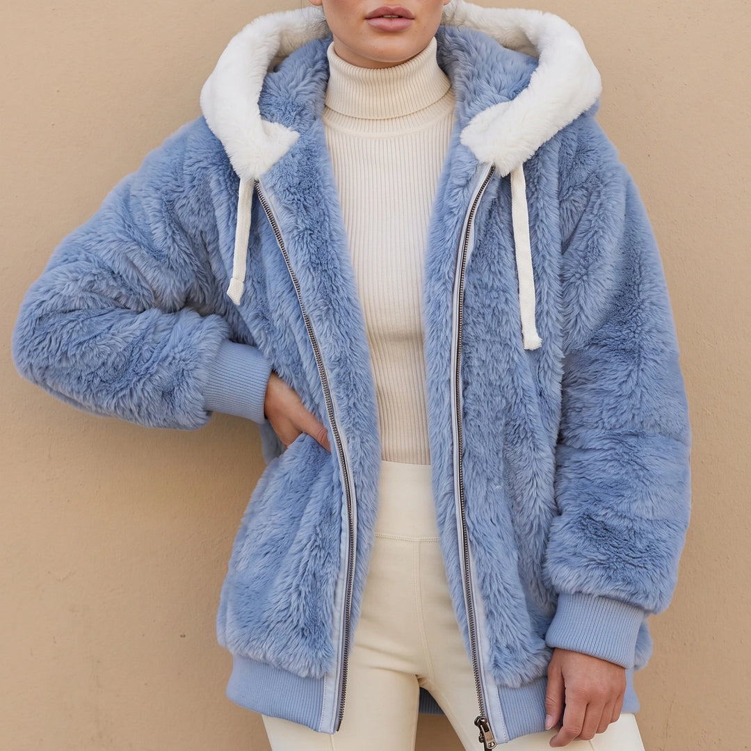Paige Sherpa Fleece Hooded Zip Jacket - Blue