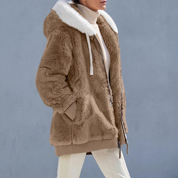 Paige Sherpa Fleece Hooded Zip Jacket - Brown