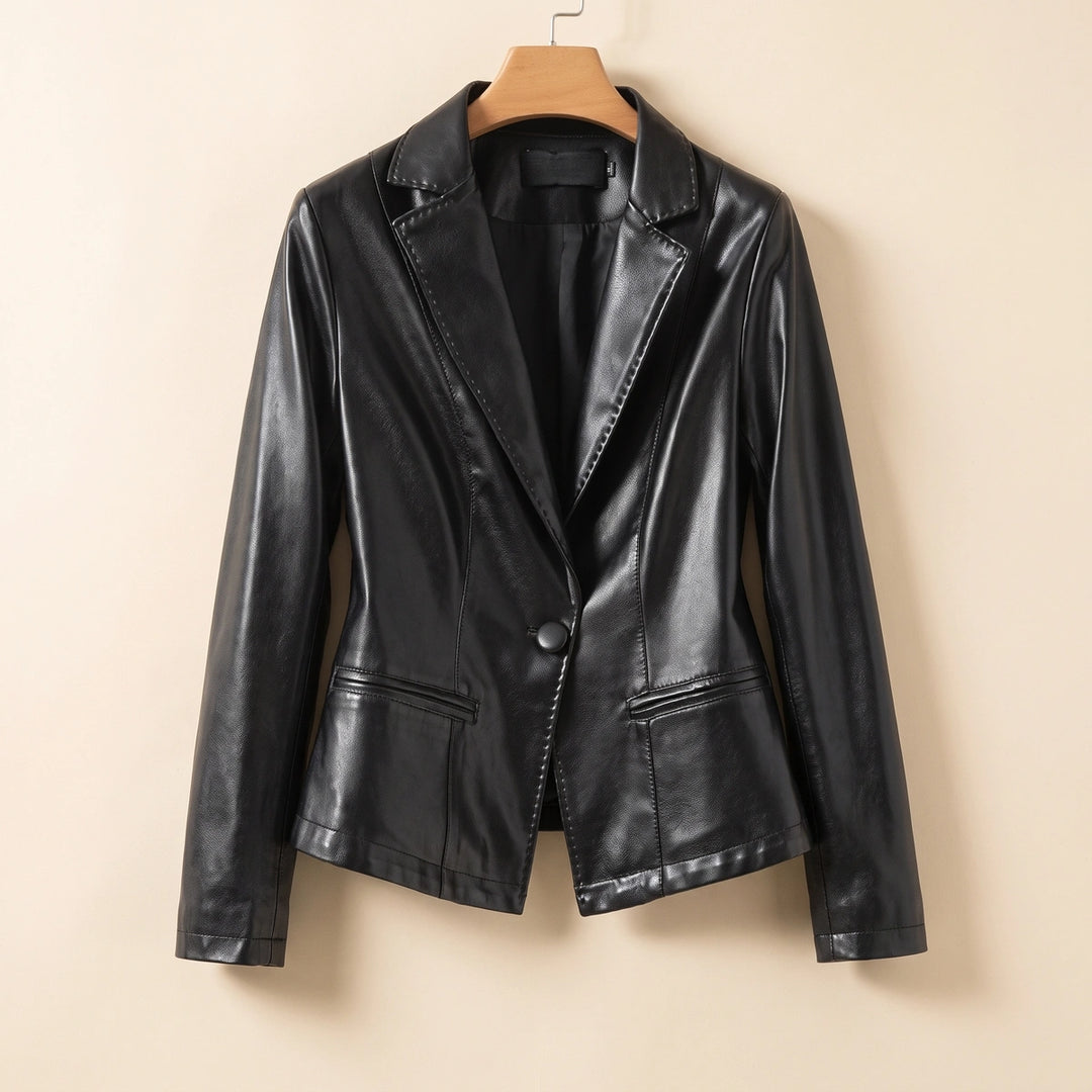 Patricia Lambskin Leather One Button Blazer - Black