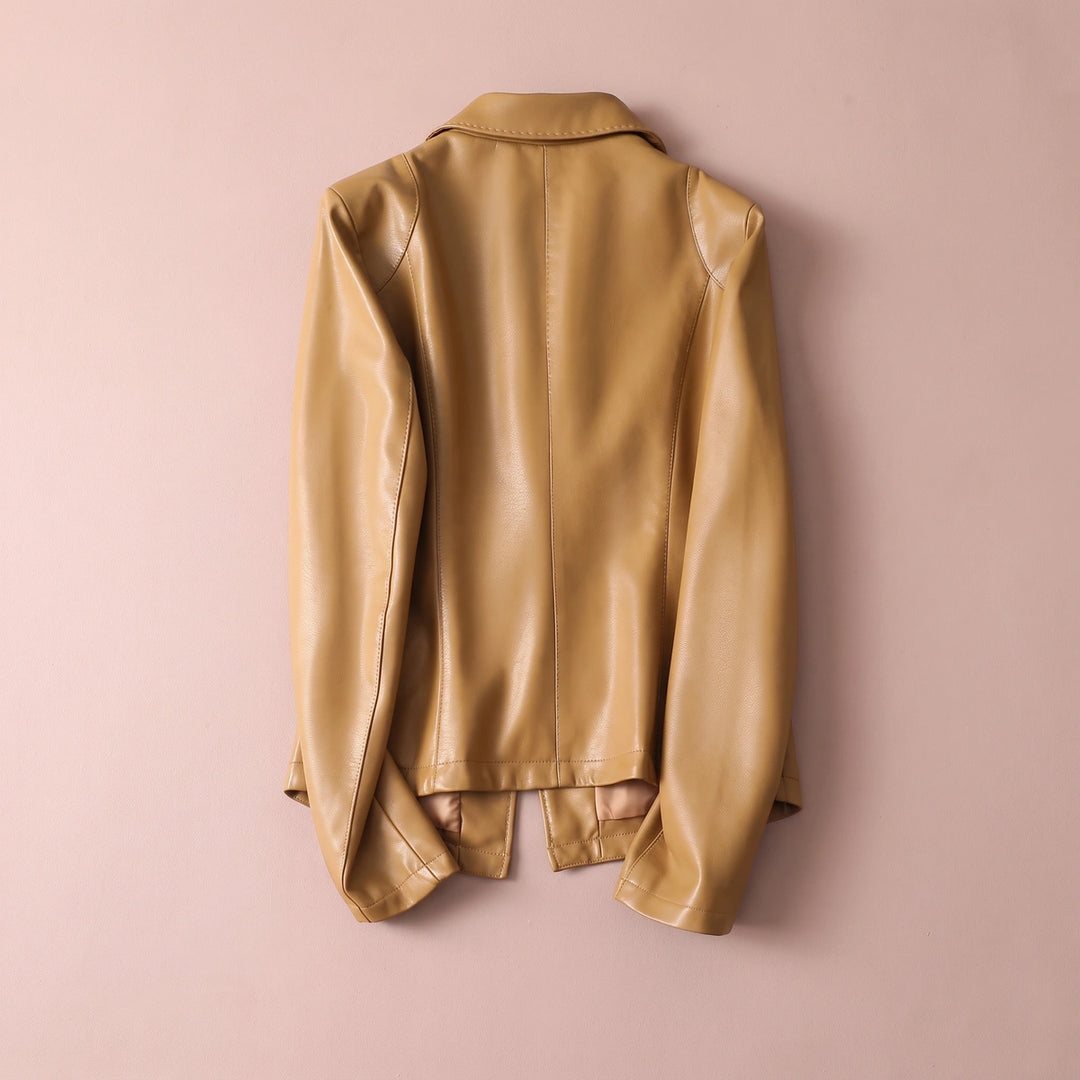 Patricia Lambskin Leather One Button Blazer - Camel
