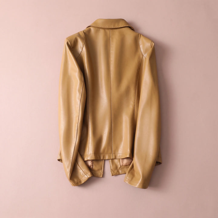 Patricia Lambskin Leather One Button Blazer - Camel