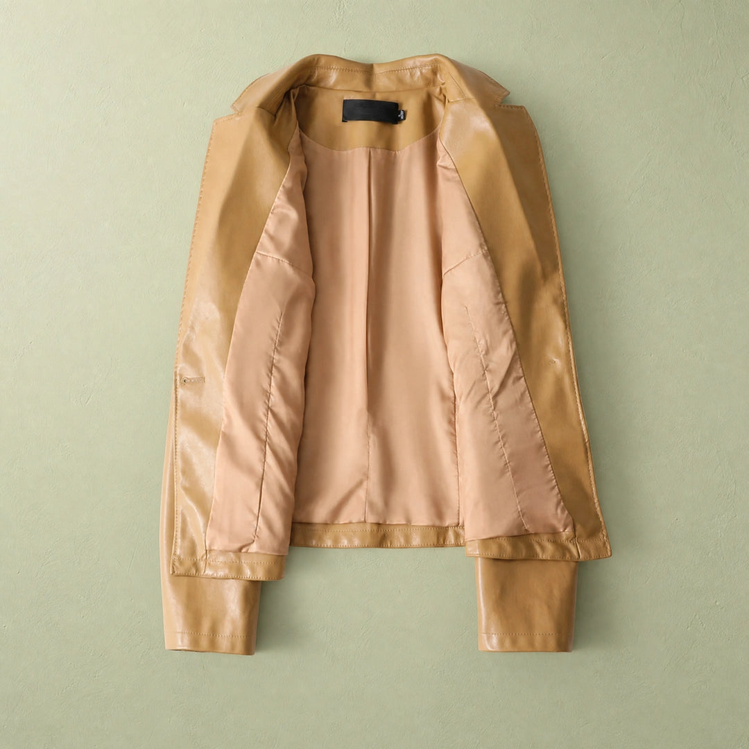 Patricia Lambskin Leather One Button Blazer - Camel