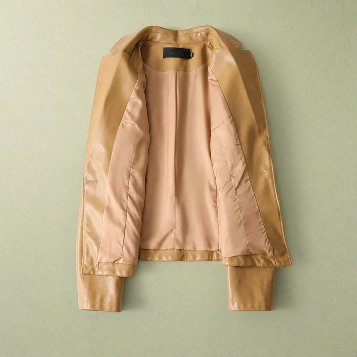 Patricia Lambskin Leather One Button Blazer - Camel
