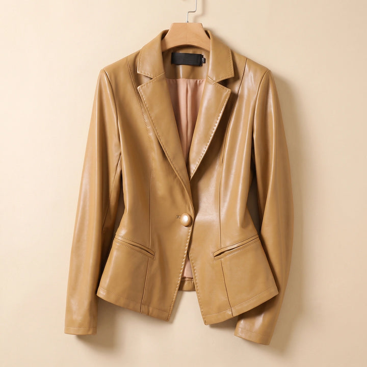 Patricia Lambskin Leather One Button Blazer - Camel