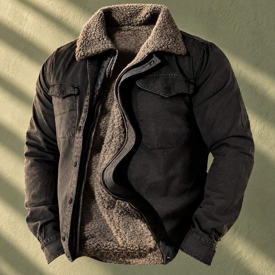 Paul Sherpa Lined Cotton Field Jacket - Black