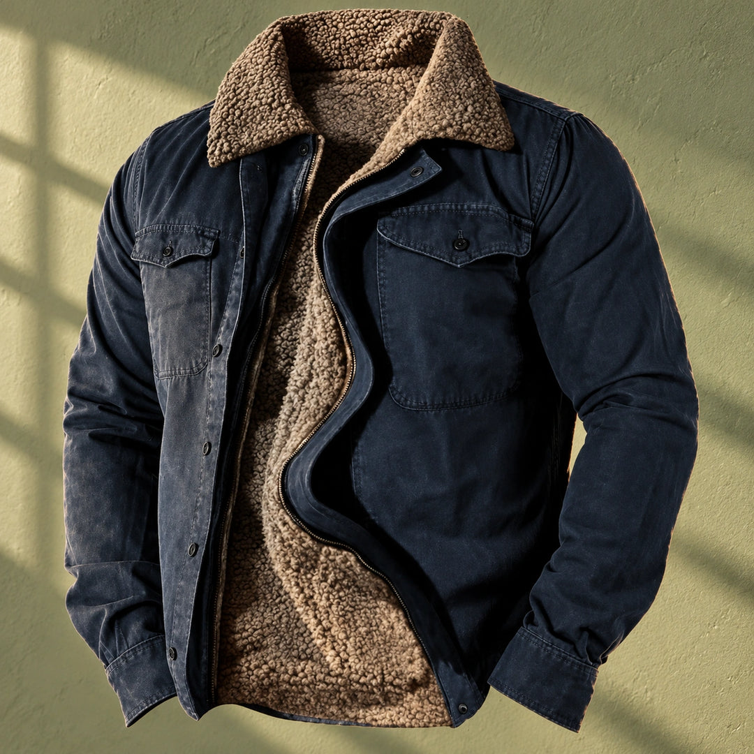 Paul Sherpa Lined Cotton Field Jacket - Navy Blue