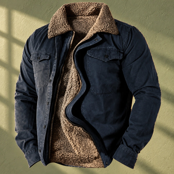 Paul Sherpa Lined Cotton Field Jacket - Navy Blue