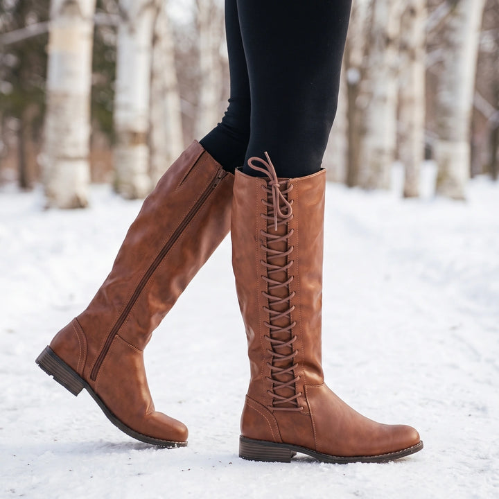 Perdita Orthopedic Lace Front Knee High Boots - Brown