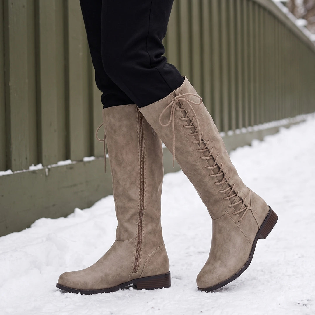 Perdita Orthopedic Lace Front Knee High Boots - Gray
