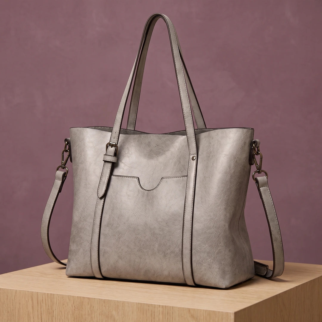 Rhea Structured Vegan Leather Tote Bag - Gray