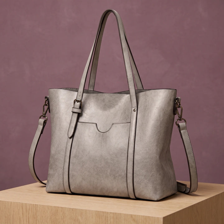 Rhea Structured Vegan Leather Tote Bag - Gray