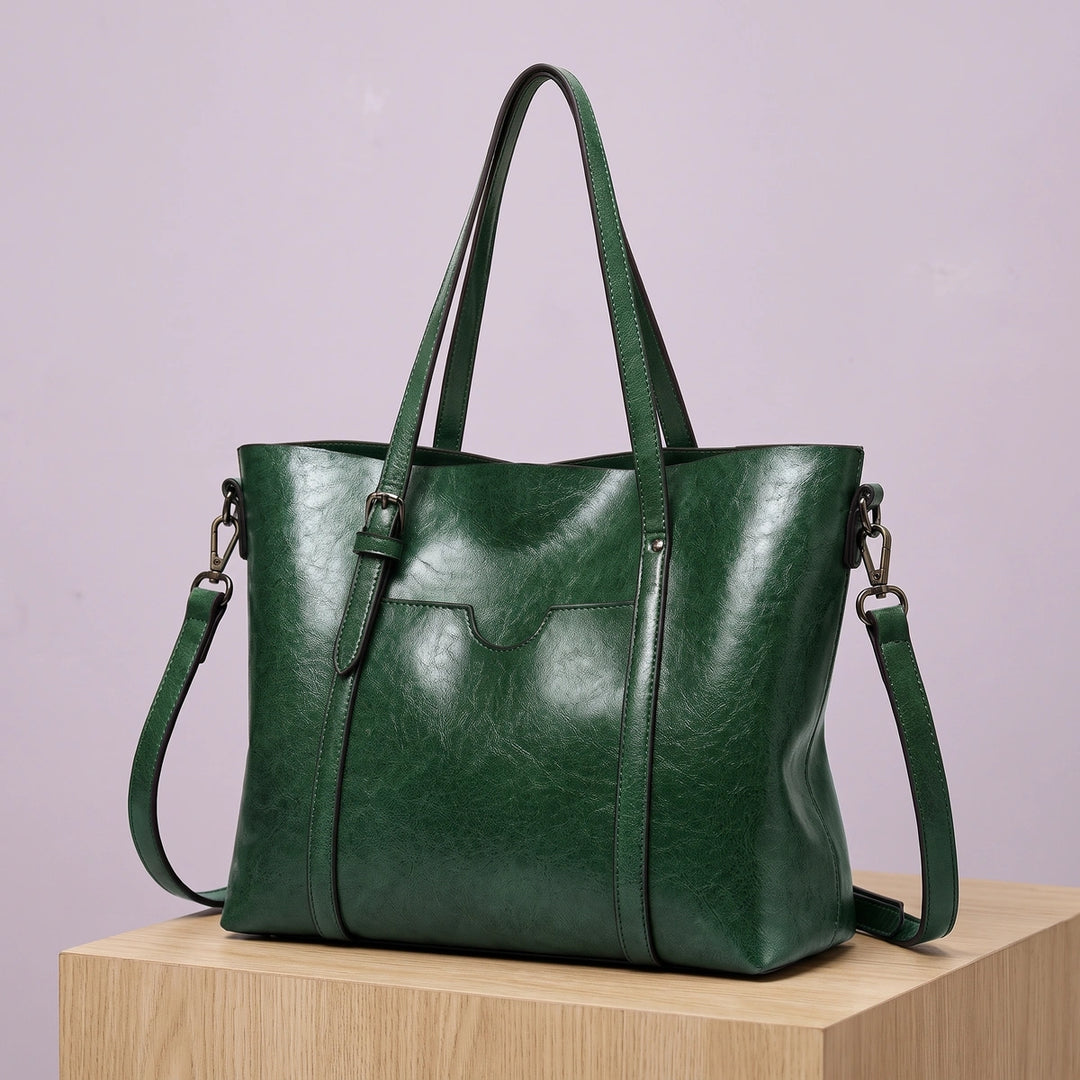 Rhea Structured Vegan Leather Tote Bag - Green