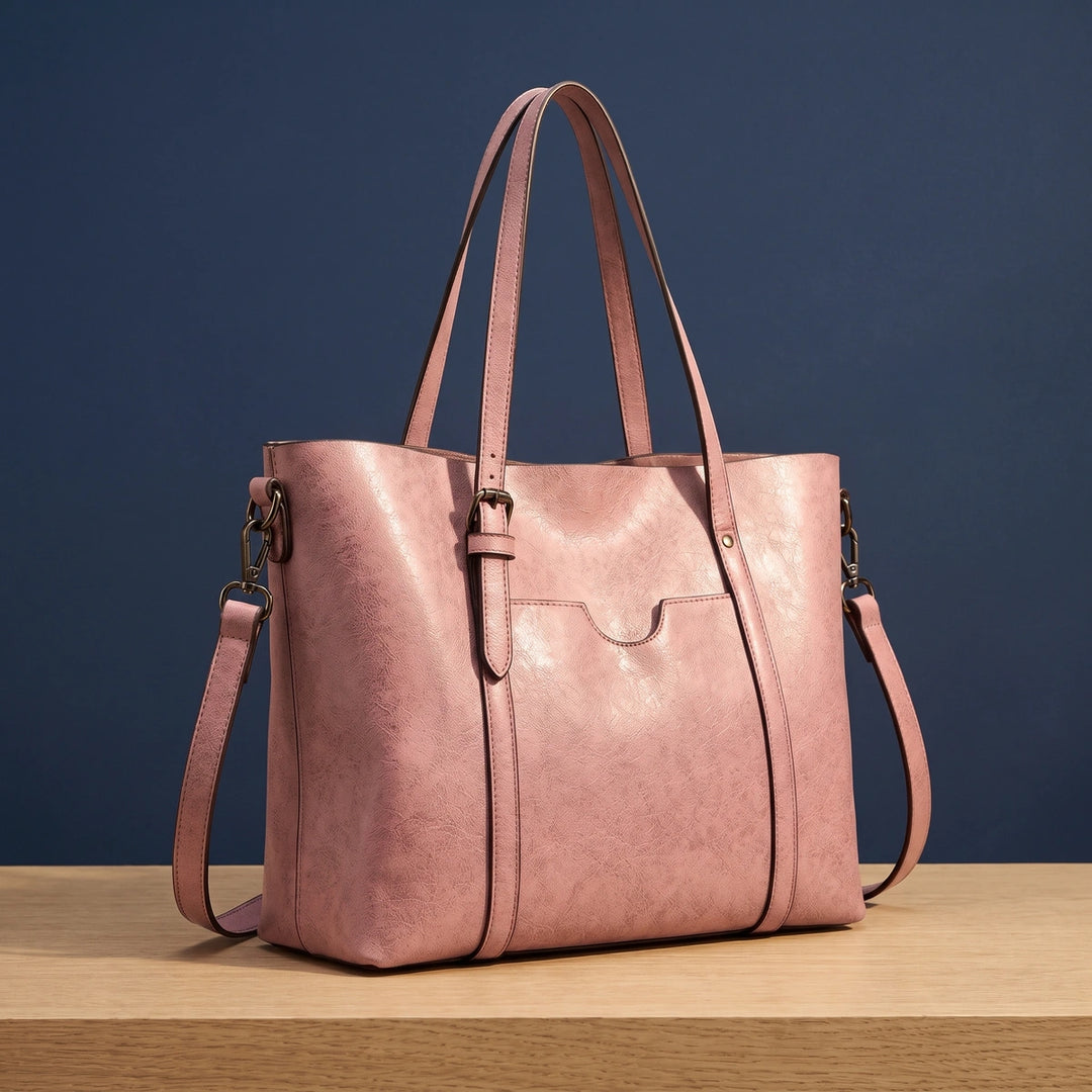 Rhea Structured Vegan Leather Tote Bag - Pink