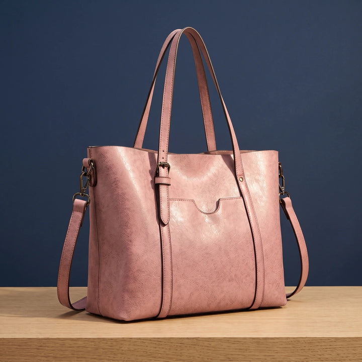 Rhea Structured Vegan Leather Tote Bag - Pink